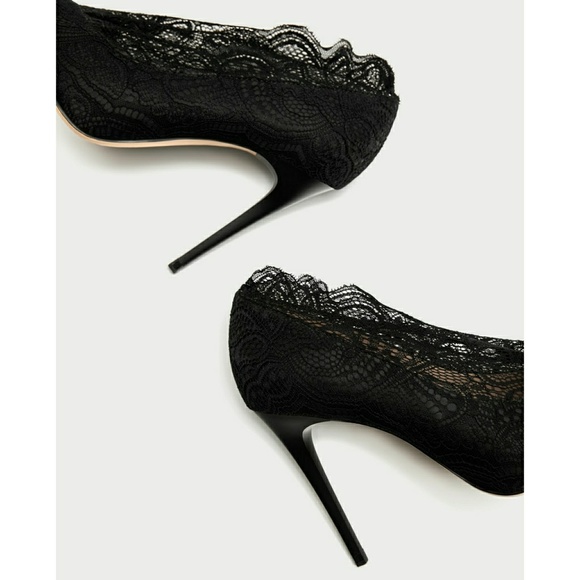 Zara New High Heel Lace Court Shoes - Picture 3 of 8